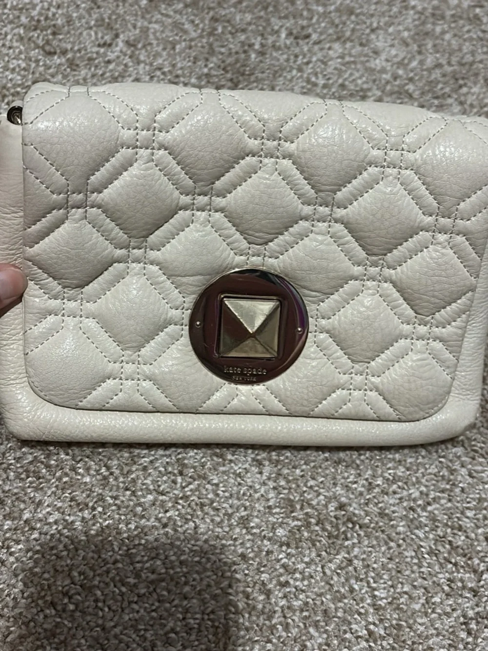 kate spade cream quilted leather crossbody with gold-tone stud turn-lock